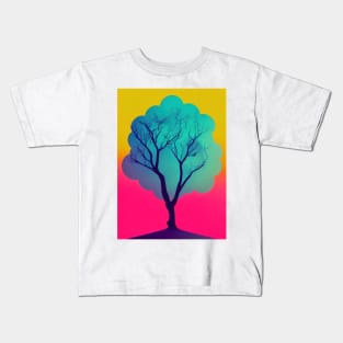 Cotton Candy Lonely Tree Vibrant Colored Whimsical Minimalist - Abstract Minimalist Bright Colorful Nature Poster Art of a Leafless Branches Kids T-Shirt